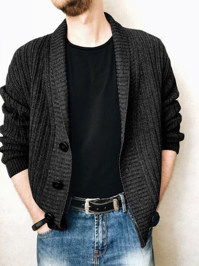 Men's Solid Color Knit Front Sweater Cardigan - 0